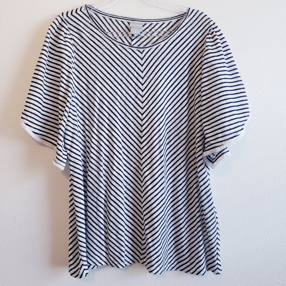 Chicos Striped Short Sleeve Blouse Top